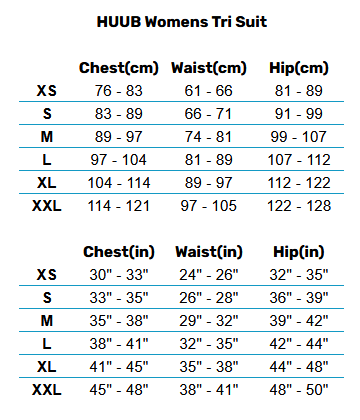 2025 HUUB Womens Tri Suit 0 Size Chart